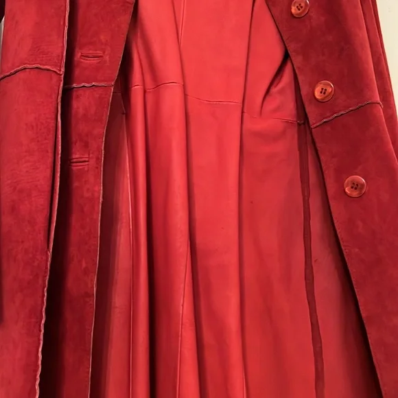 Arden B Vintage Leather Suede coat jacket red belted wrap trench Small s - Picture 2 of 7